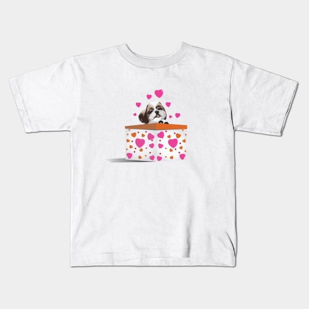 Puppy Shih Tzu Valentine Kids T-Shirt by Kanom-Tom